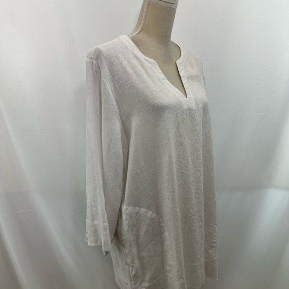 Lands End Women’s White Linen Beach Tunic V Neck Long Sleeve Pockets Mint Cond. - Picture 3 of 9